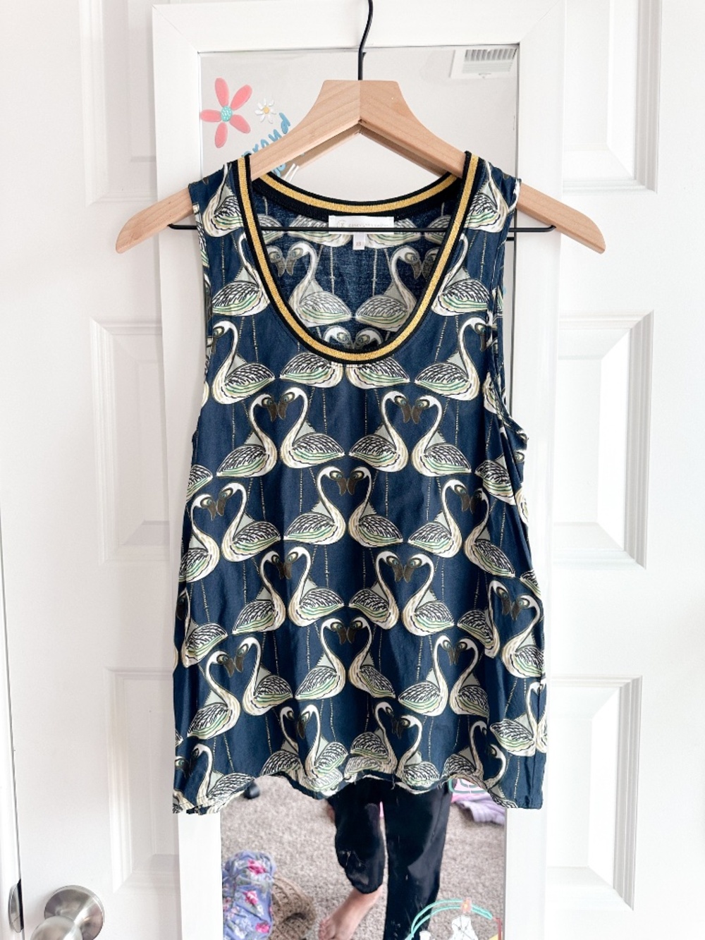 Corey Lynn Calter Sleeveless Black Swans-Print Tank Top XS